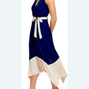 A-line fit & flare silhouette. Ink Blue Dress with Ivory Contrast hem. New.